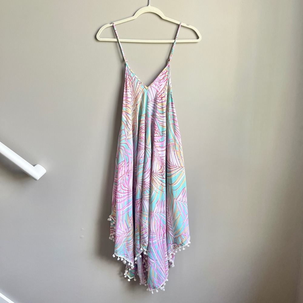 Goa Swim Cover Up Dress Women's Medium Tropical Mint Green Pink Midi Beach Boho